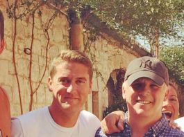 012: Traveling in Italy with kids with director Scott Ellis and actor Scott Drummond Four men are posing for a picture in front of a stone wall while traveling in Italy.