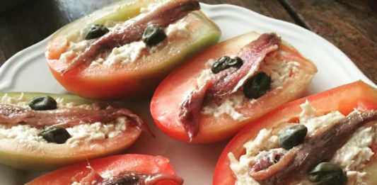 Villa Cappelli Tomato Boats Villa Cappelli Tomato Boats - tomatoes stuffed with cheese and olives.